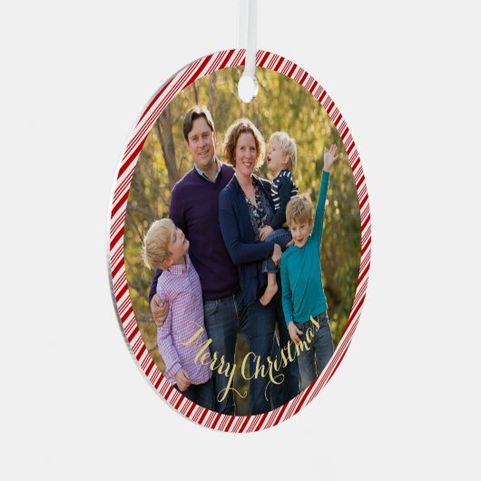 家族の新しい最初のキャンディーケーン写真クリスマス メタルオーナメント (正面右)