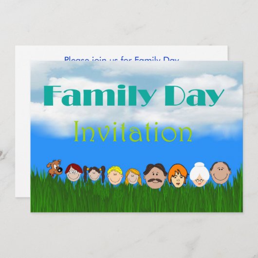 家族の日の招待状と家族顔 招待状 (正面/裏面)