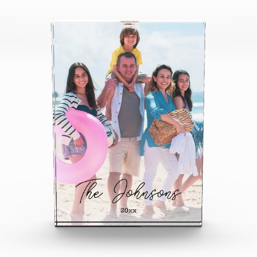 家族の日 |写真モダン名デコパーソナライズされたール フォトブロック (正面)