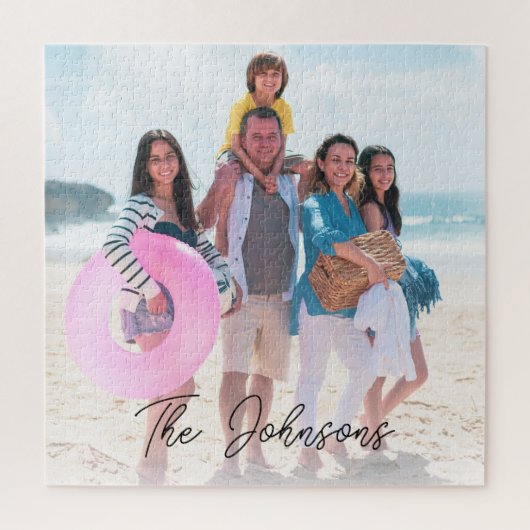 家族の日 |写真モダン名パーソナライズされた ジグソーパズル (縦)