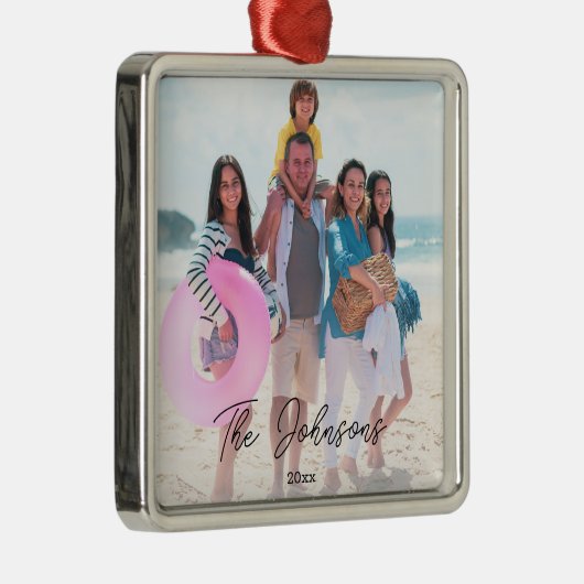 家族の日 |写真モダン名パーソナライズされた メタルオーナメント (右)