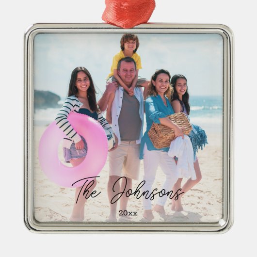 家族の日 |写真モダン名パーソナライズされた メタルオーナメント (正面)