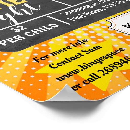 家族の映画の夜、映画の夜のパーティーPTAイベントPTO ポスター (角)