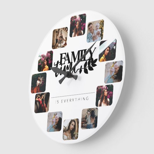 家族の時間はすべて写真パーソナライズされたの引用文 ラージ壁時計 (傾斜)