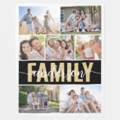 家族の書道タイポグラフィ写真コラージュ フリースブランケット (正面)