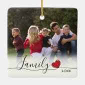 家族の書道ハート写真クリスマス セラミックオーナメント (裏面)