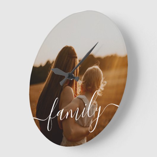 家族の書道写真 ラージ壁時計 (傾斜)