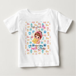 家族の最新メンバーにハロー パターン 猫 カスタム ベビーTシャツ