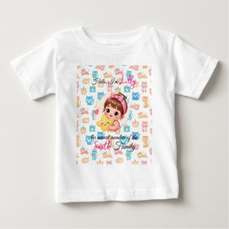 家族の最新メンバーにハロー パターン 猫 カスタム ベビーTシャツ