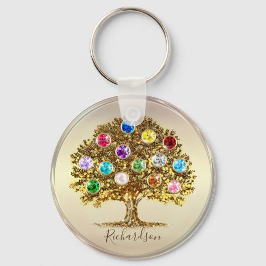 家族の木のパーソナライズされた記念ママの日の贈り物 キーホルダー (正面)