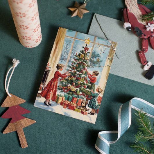 家族の木飾のヴィンテージレトロクリスマス シーズンカード