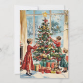 家族の木飾のヴィンテージレトロクリスマス シーズンカード (正面)