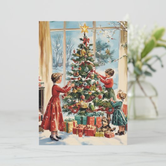 家族の木飾のヴィンテージレトロクリスマス シーズンカード (スタンド正面)
