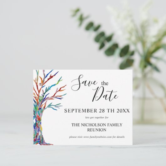 家族の木 家族再会 保存日付のお知らせ 案内ポストカード (スタンド正面)