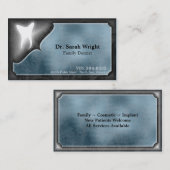 家族の歯科医の名刺の白熱［赤熱］光を放つな歯の青 名刺 (正面/裏面)