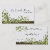 家族の歯科医の名刺の緑のエレガントな花柄 名刺 (正面/裏面)