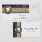 家族の歯科医の名刺-歯の金ゴールド及び紫色 名刺 (正面/裏面)