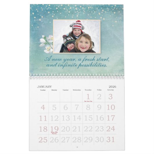 家族の水の色のフローラパーソナライズされた写真 カレンダー (1月 2026)