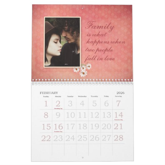 家族の水の色のフローラパーソナライズされた写真 カレンダー (2月 2026)