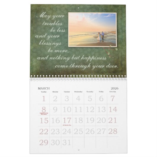 家族の水の色のフローラパーソナライズされた写真 カレンダー (3月 2026)