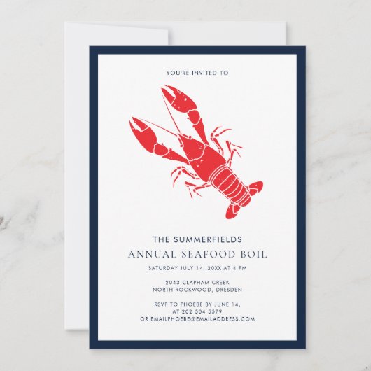 家族の海鮮パーティー 夏のカニ・ザリガニ祭り 招待状 (正面)