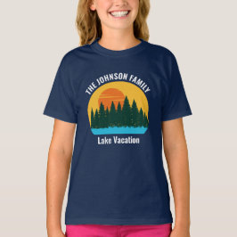家族の湖への旅 かわいい オリジナル サンセット キッズ Tシャツ