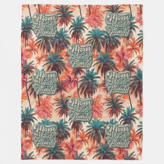 家族の熱帯のハートのママ フリースブランケット (正面)