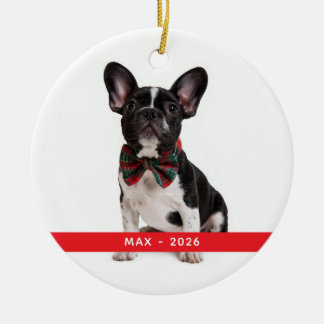 家族の犬のクリスマス写真 セラミックオーナメント