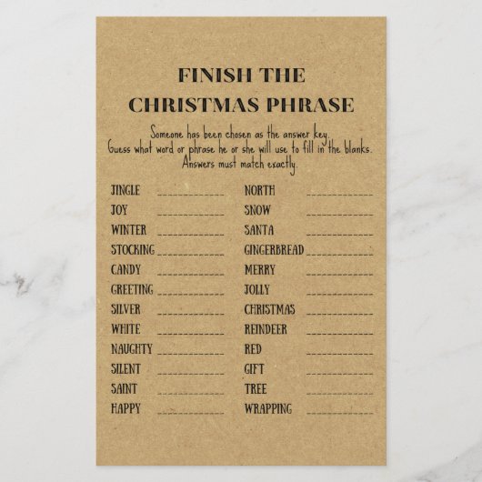 家族の素朴クリスマスパーティーゲーム印刷 (正面)