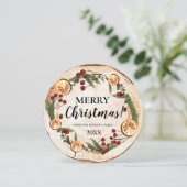 家族の素朴写真木楽しいクリスマスの葉 招待状 (スタンド正面)