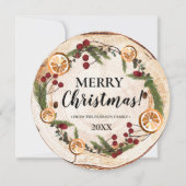 家族の素朴写真木楽しいクリスマスの葉 招待状 (正面)