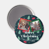 家族の緑のクリスマスフォトモノグラム マグネット (正面/裏面)