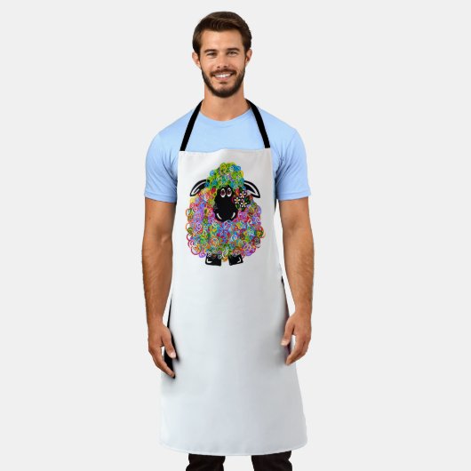 家族の美しい虹の羊 エプロン (着用した状態)