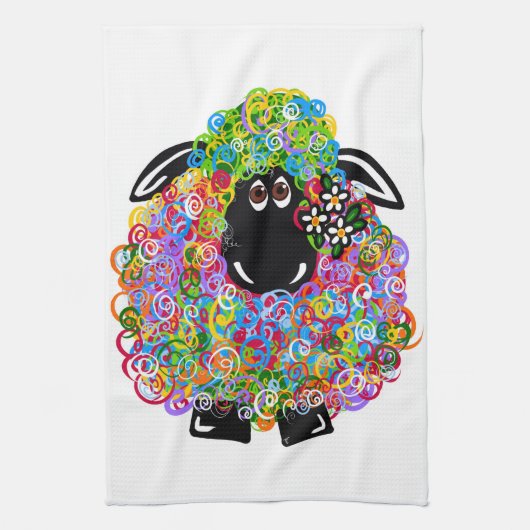 家族の美しい虹の羊 キッチンタオル (縦)