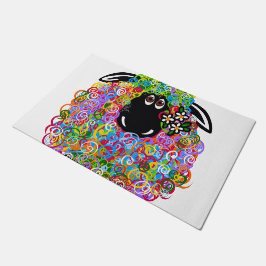 家族の美しい虹の羊 ドアマット (アングル)