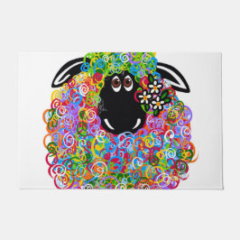 家族の美しい虹の羊 ドアマット