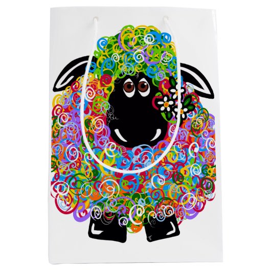 家族の美しい虹の羊 ミディアムペーパーバッグ (正面)