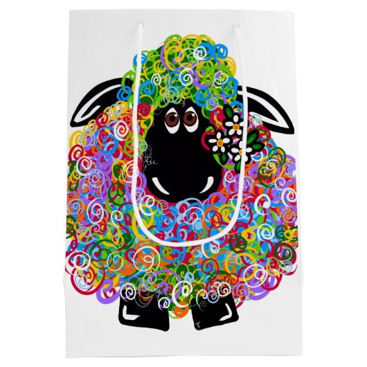 家族の美しい虹の羊 ミディアムペーパーバッグ (裏面)