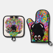 家族の美しい虹の羊 鍋つかみ&鍋敷きセット (正面)