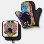 家族の美しい虹の羊 鍋つかみ&鍋敷きセット (正面/裏面)