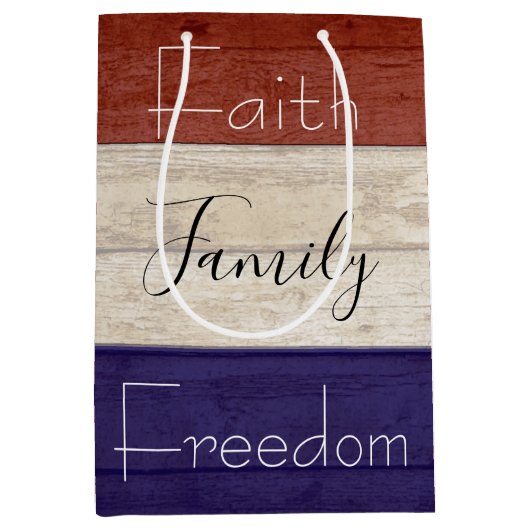 家族の自由に愛国心のある木材 ミディアムペーパーバッグ (正面)