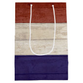 家族の自由に愛国心のある木材 ミディアムペーパーバッグ (裏面)