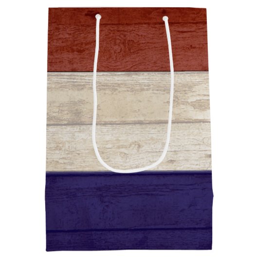 家族の自由に愛国心のある木材 ミディアムペーパーバッグ (裏面)