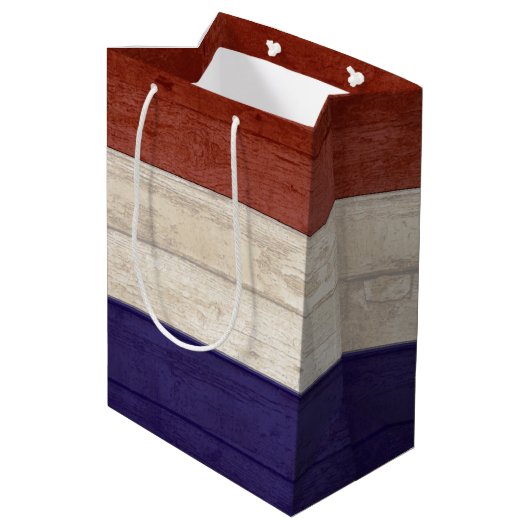 家族の自由に愛国心のある木材 ミディアムペーパーバッグ (裏面アングル)