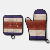 家族の自由に愛国心のある木材 鍋つかみ&鍋敷きセット (正面)