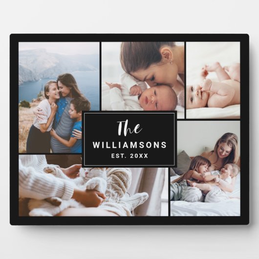 家族の複数の写真コラージュがブラックを確立 フォトプラーク (正面)