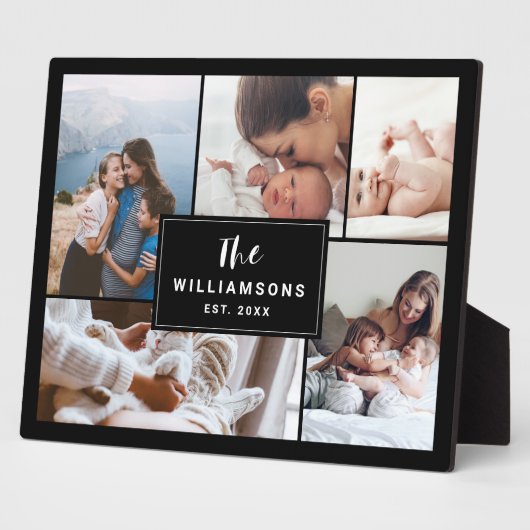 家族の複数の写真コラージュがブラックを確立 フォトプラーク (側面)