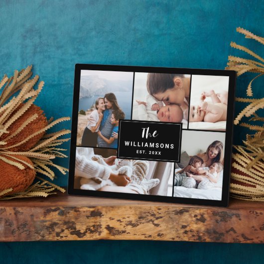 家族の複数の写真コラージュがブラックを確立 フォトプラーク (側面)