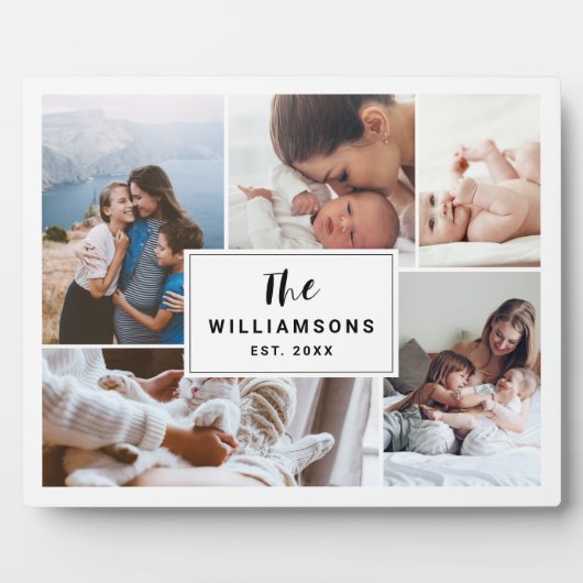 家族の複数の写真コラージュが白に設定 フォトプラーク (正面)