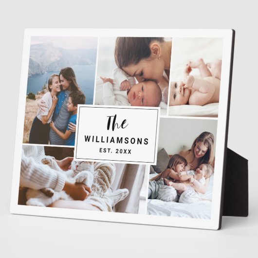 家族の複数の写真コラージュが白に設定 フォトプラーク (側面)